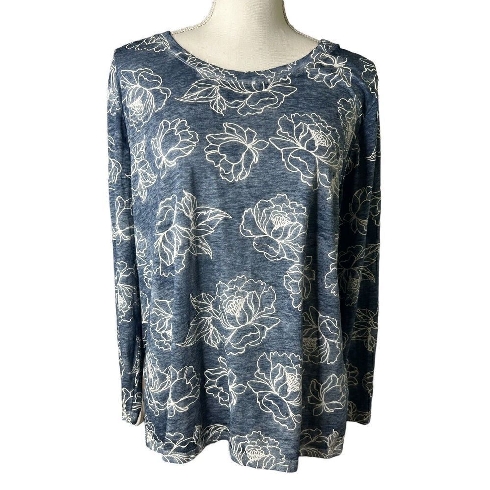 C&C California Woman’s Hi low Blue Floral Burnout Jersey T-Shirt Top NWT!